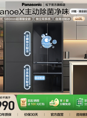 松下大黑Pro 460L法式零嵌冰箱纳诺怡双循环一级自动制冰EW46BXB