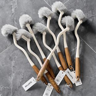 Japanese-style bent-head toilet brush with soft bristles and