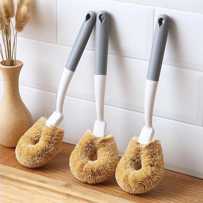 Long-handled coconut fiber pot brush for household kitchen c