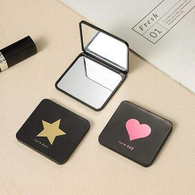 Cartoon Black Shell Double-Sided Cosmetic Mirror, Portable a