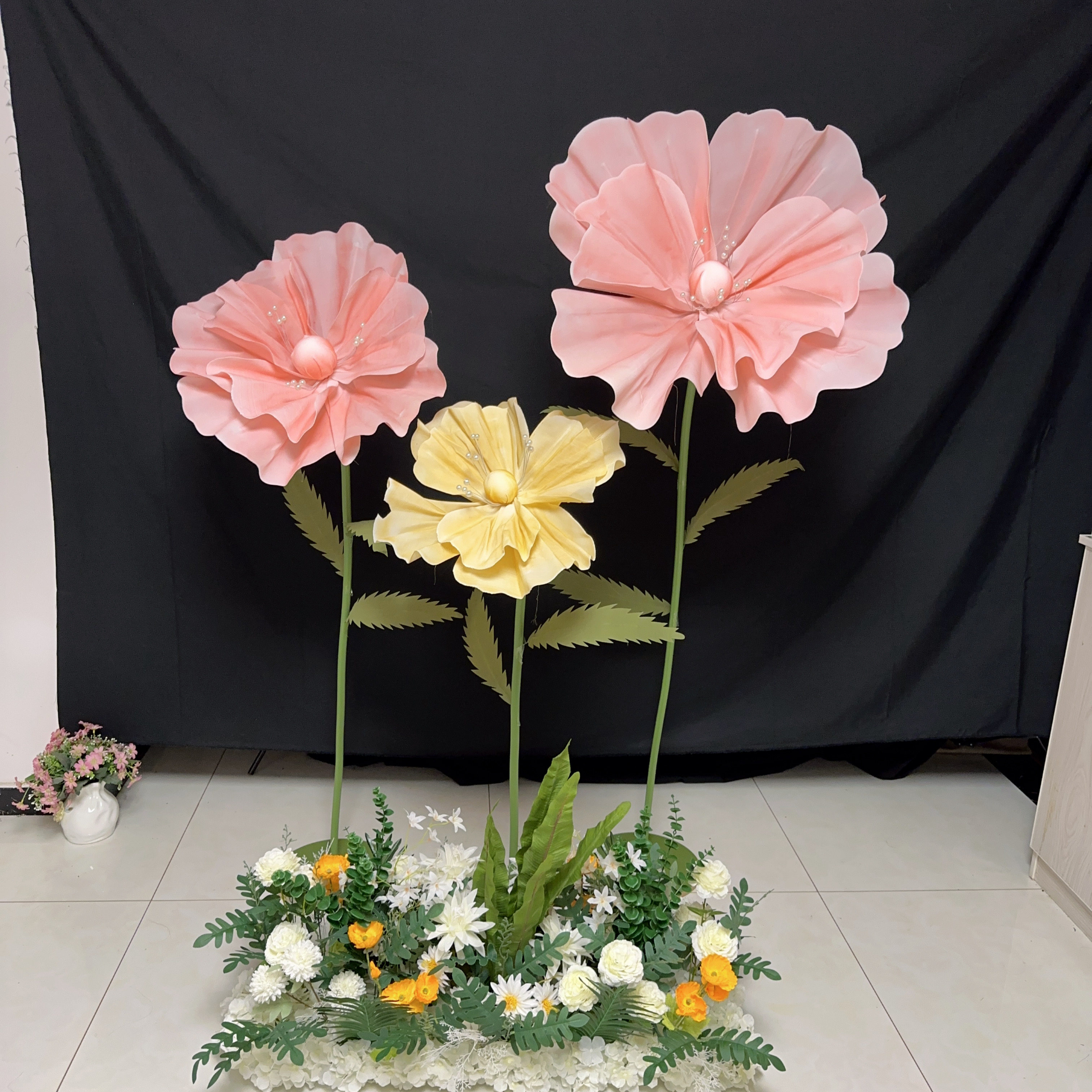 婚庆道具路引花泡沫纸花真丝网花摄影婚礼舞台布置橱窗装饰摆件