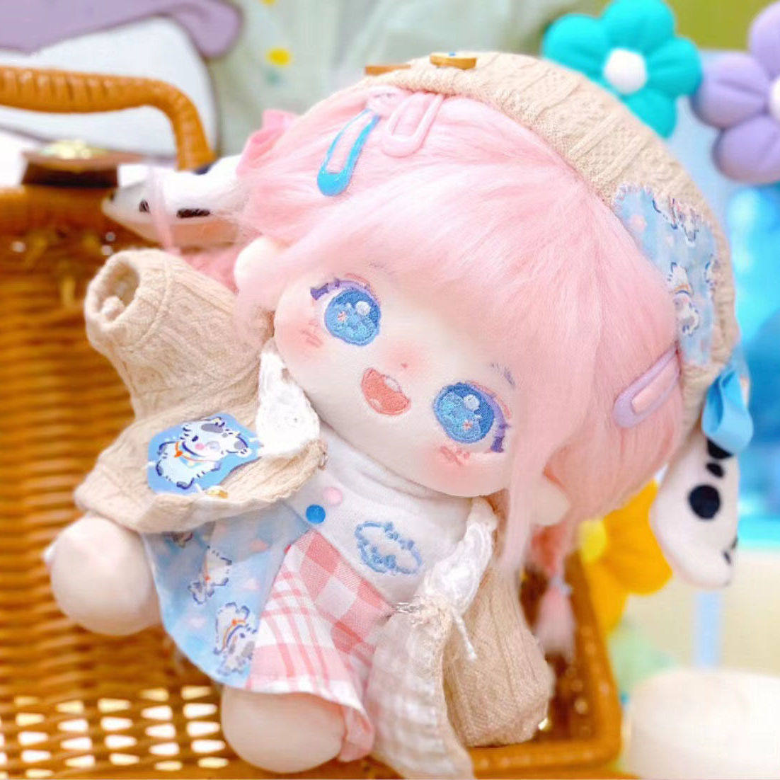 公仔20cm棉花娃娃桃花酿无属性粉色可爱小狐狸裸娃娃衣学生礼物