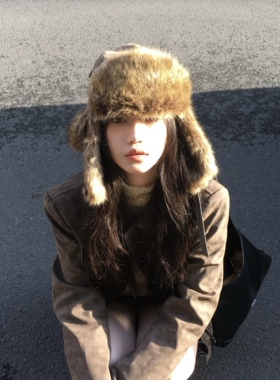 复古东北加厚保暖毛绒秋冬雷锋帽飞行员皮质骑车防寒护耳帽显脸小