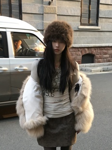 韩版 毛绒仿皮草帽子女秋冬辣妹氛围感加厚保暖防寒渔夫帽显脸小棕