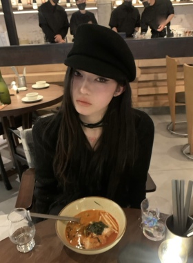 黑色短檐韩版秋冬黑色羊毛呢报童帽法式羊毡帽画家帽复古贝雷帽女