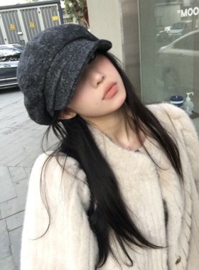 秋冬韩版高级感八角帽子复古纯色休闲显脸小贝雷帽百搭日系画家帽