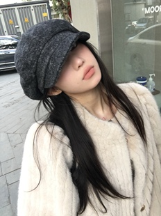秋冬韩版高级感八角帽子复古纯色休闲显脸小贝雷帽百搭日系画家帽