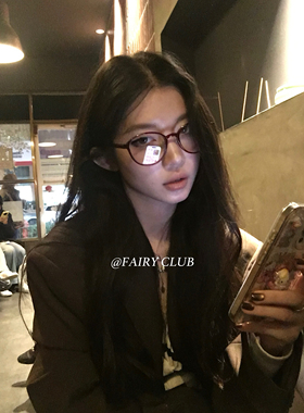 复古时髦方圆脸红色眼镜女近视可配度数高级感超轻TR大圆框眼睛架