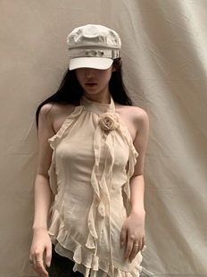 日系复古星星铆钉八角帽y2k女白色宽檐显脸小日常画家帽ins贝雷帽