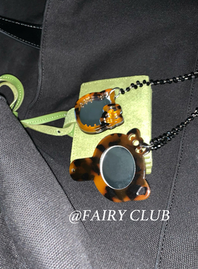 夏日新款韩系ins可爱豹纹kitty凯蒂镜子吊坠圆珠毛衣链项链配饰女