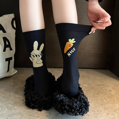 可爱卡通袜子女秋冬潮流中筒袜