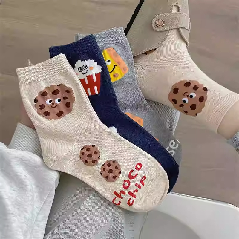 曲奇芝士袜子女中高筒袜纯棉网红韩版秋冬季可爱卡通学生潮流长袜