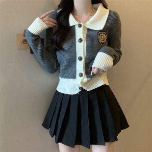 POLO领纽扣设计显瘦上衣 毛衣开衫 学院风洋气针织衫 女秋冬2025新款