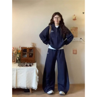 慵懒 女生刺绣风连帽开衫 日系潮运动跑步单件套装 两件套春秋套装