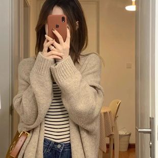 中长款 百搭纯色针织开衫 东大门慵懒风秋冬毛衣外套 女装 2025春新款