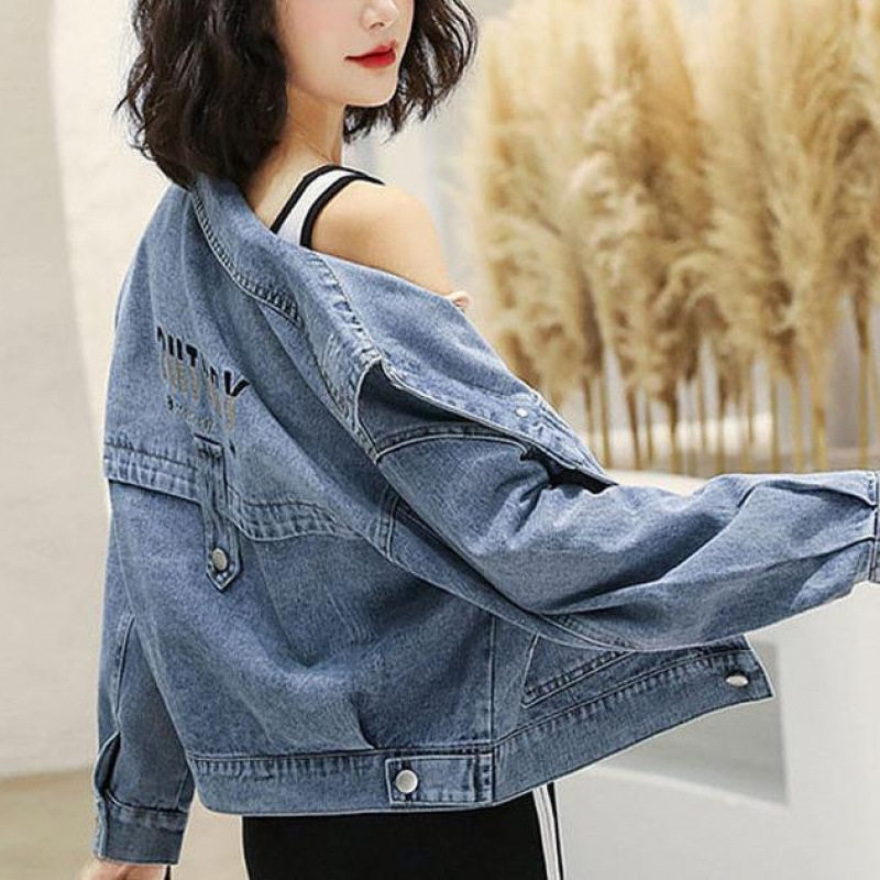字母刺绣牛仔外套女2024春秋牛仔外套