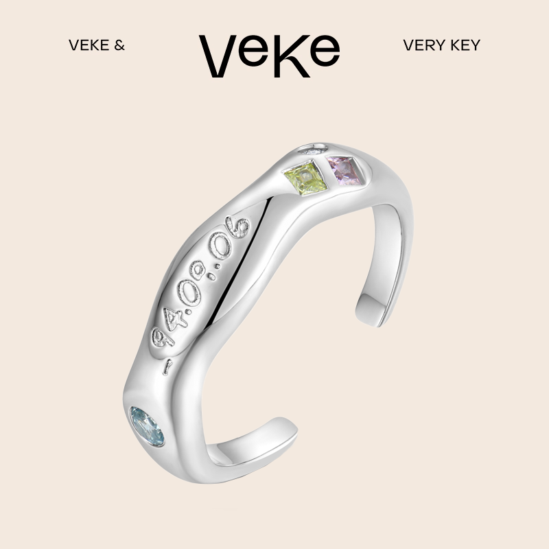 VEKE女铜镀铑时尚个性可调节指环