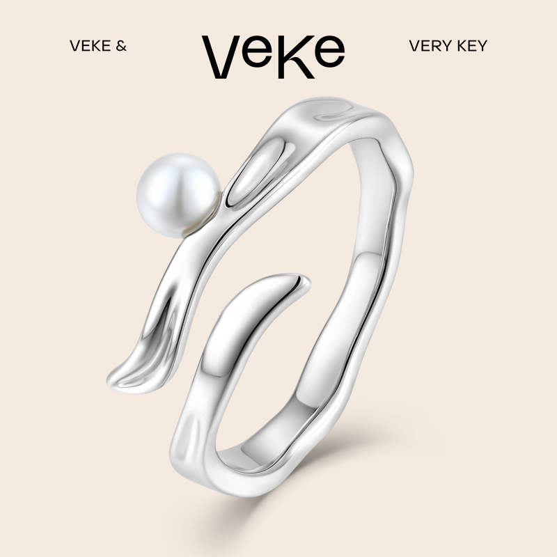 VEKE天然淡水珍珠925纯银戒指