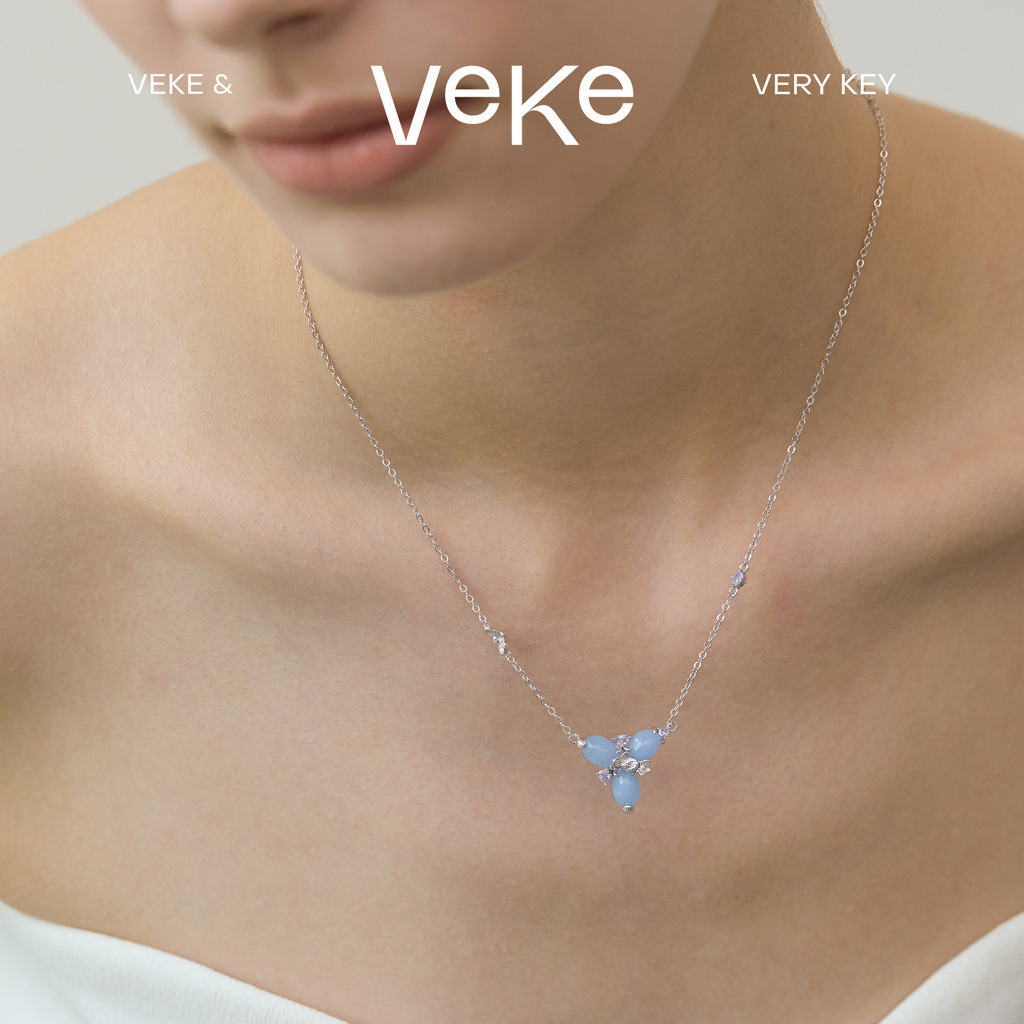 VEKE「烟波蓝」925银项链高级感轻奢送女友小众设计项链女锁骨链