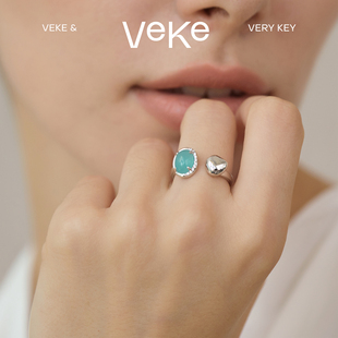 VEKE「银星湾」天河石戒指女轻奢超闪高级感活口开口戒指SR17716A