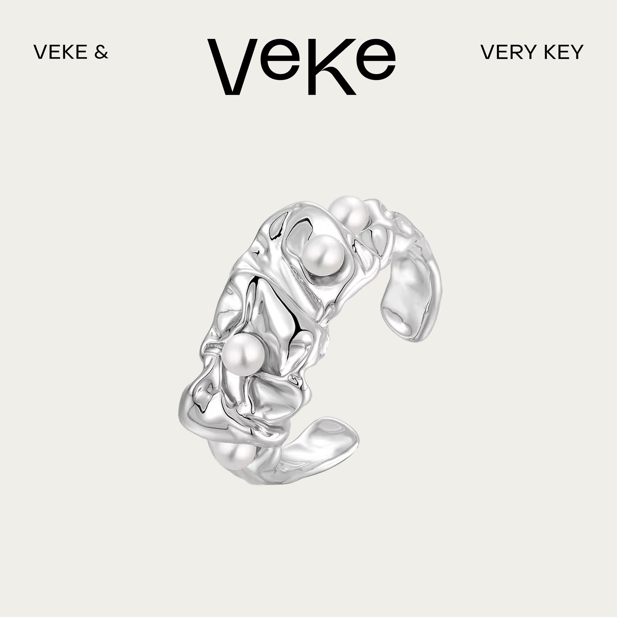 VEKE「山海诺」珍珠戒指高级感复古法式开口时尚指环SR09900A