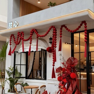 新年装饰球串挂件2026马年奶茶甜品咖啡店铺门头橱窗氛围感挂饰