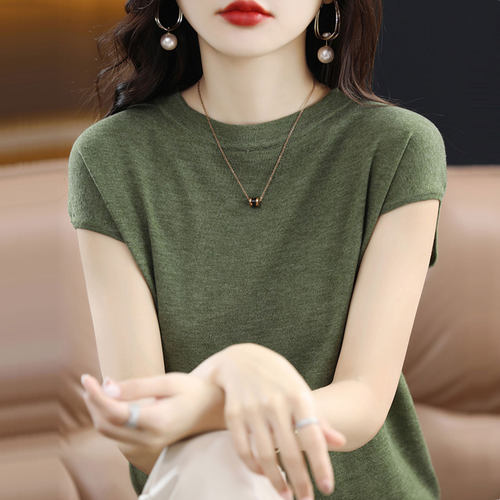 圆领桑蚕丝短袖上衣T恤女