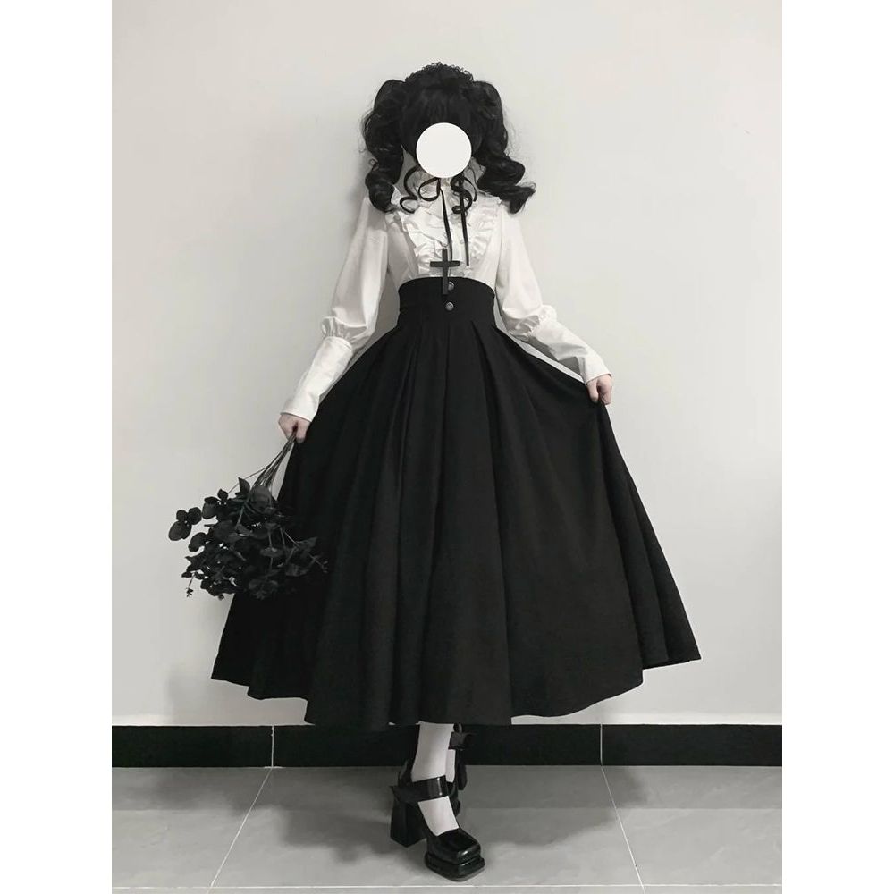 【幽夜圣谕】哥特风设计感衬衫+半身裙套装女日系古着甜美氛围感