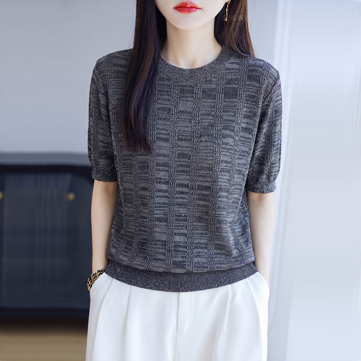 圆领桑蚕丝短袖Tt恤女