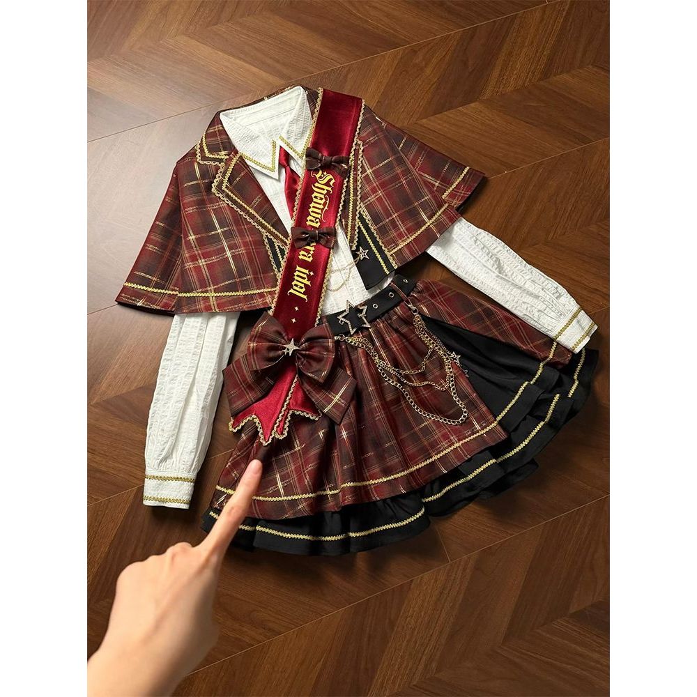 星光蝶舞 日系甜美二次元idol打歌服设计感披肩外套格纹短裙套装