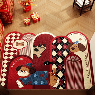 红色卡通入户门地垫家用脚垫进门口门垫防滑玄关地毯可裁剪脚踏垫