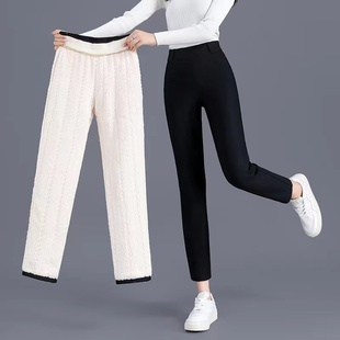 东北特厚高腰羊毛小直筒裤 1000克羊羔绒棉裤 女外穿加绒加厚保暖裤