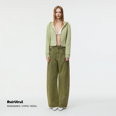 RuirUirul收腰卫衣连帽拉链外套