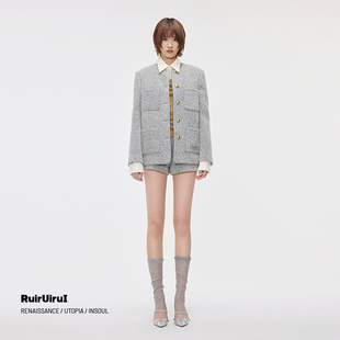 RuirUirul中性阔形圆领外套25年冬新品 管金属纽扣日常通勤外套 袖