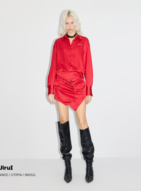 RuirUiruI红色衬衫连衣裙2025夏新品醋酸光泽缎面收腰裙