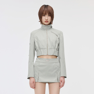RuirUirul灰绿色拉链外套25年新品 立领夹克 酷飒松紧下摆利落时尚