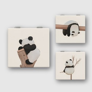 国宝熊猫系列伴手礼｜可爱小熊猫周边镜随身便携化妆镜学生小镜子