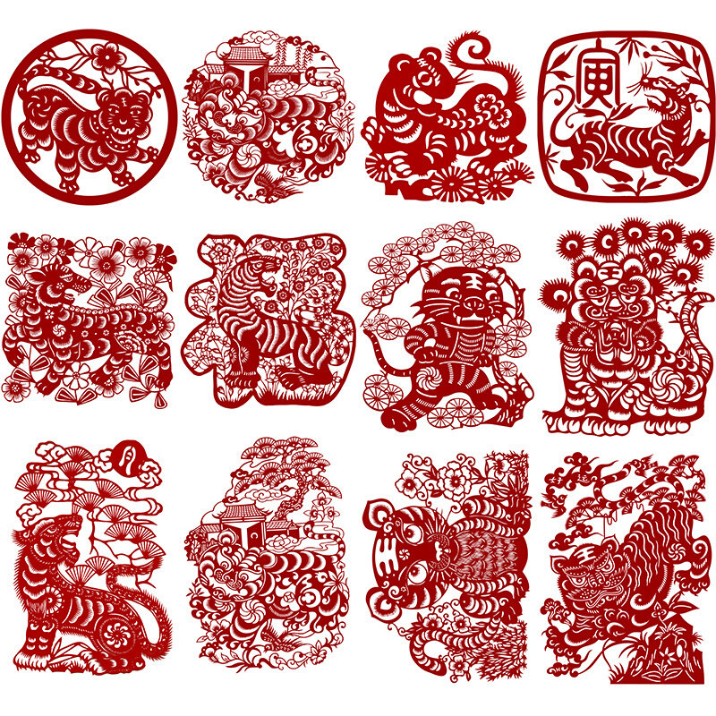 虎年剪纸图样图案底稿手工刻画窗花中国风虎年diy材料包春节元旦