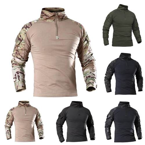 Camouflage Panel Solid Long Sleeve T-Shirt迷彩拼接纯色长袖男