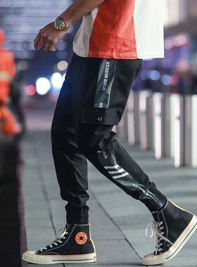 Men's sportswear flannel overalls 男百搭运动束脚加绒工装长裤