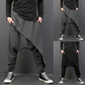 系绳纯色不规则吊裆裤 Irregular 男 pants men drawstring crotch