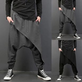 Irregular drawstring crotch pants men 系绳纯色不规则吊裆裤男