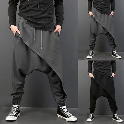 Irregular drawstring crotch pants men 系绳纯色不规则吊裆裤男