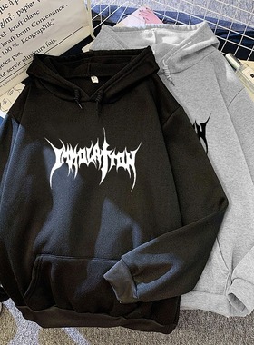 Loose lettered printed hooded plush sweater宽松印花连帽卫衣