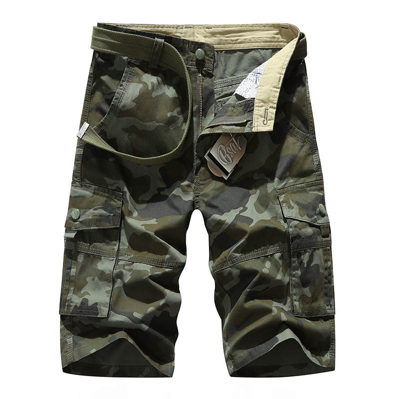 Camouflage buckle five quarter pants男迷彩系扣宽松直筒五分裤