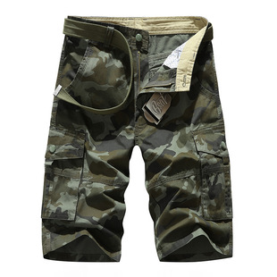 pants男迷彩系扣宽松直筒五分裤 Camouflage quarter five buckle