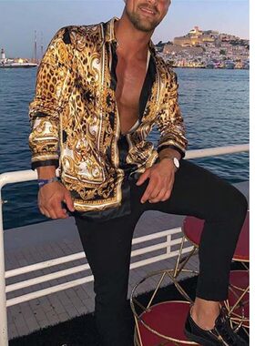 loose-fit slim-fit leopard-print top宽松版型修身豹纹男士上衣