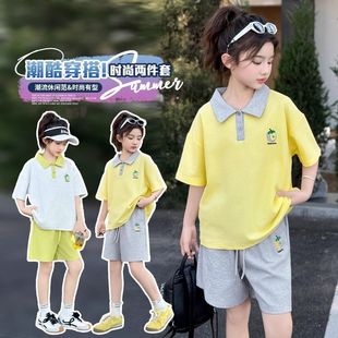 运动短裤 女童学院风休闲套装 POLO衫 夏季 两件套 洋气中大童女孩短袖