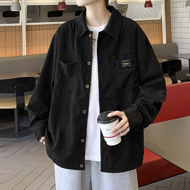 灯芯绒长袖衬衫外套男春秋季薄款2025新款衬衣港风潮牌休闲上衣服