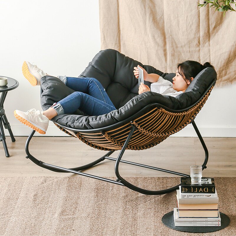 曼好家藤摇椅摇摇椅大人藤编午睡椅北欧逍遥椅家用阳台懒人躺椅